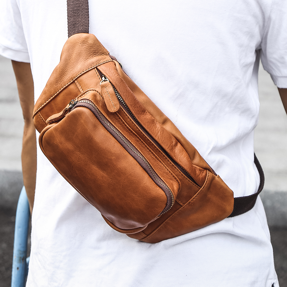 Premium Genuine Cowhide Leather Chest Bag - The Perfect Blend of Style and Functionality