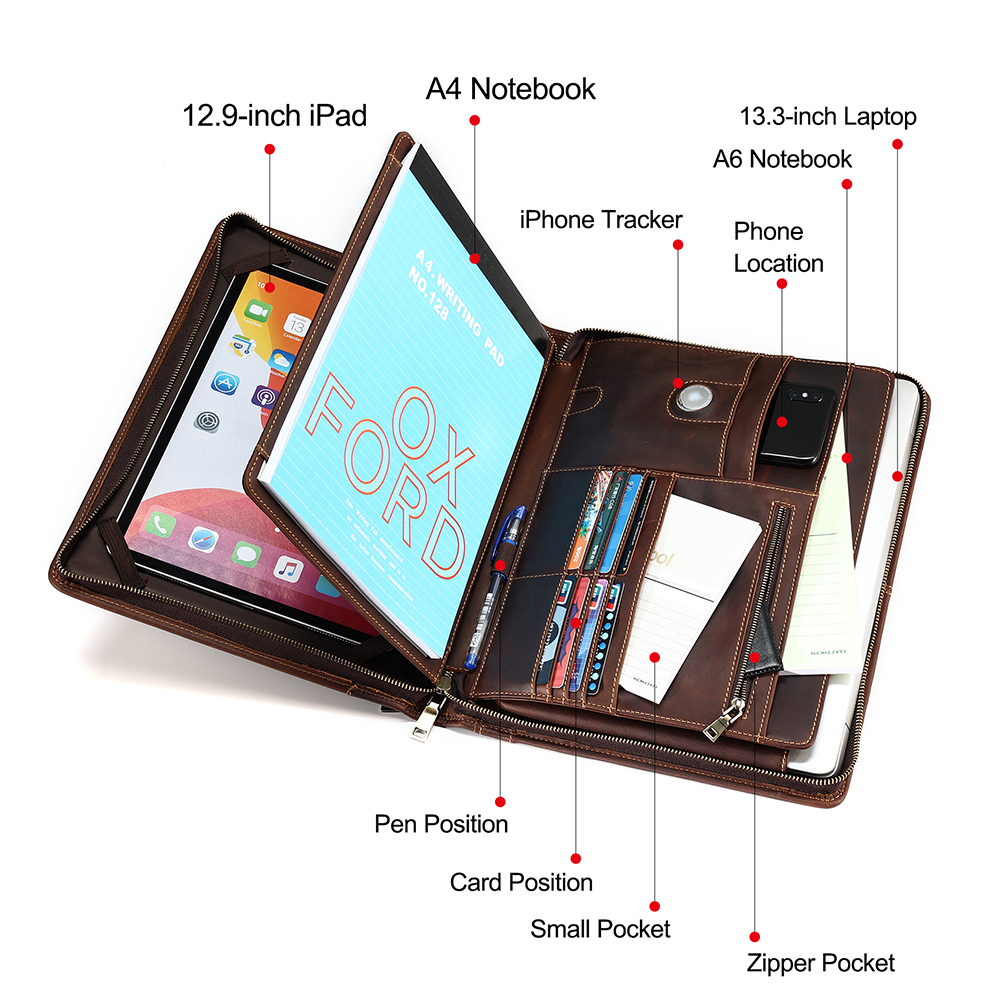 Luxury Genuine Cowhide Leather Padfolio - Professional Elegance and Superior Organization