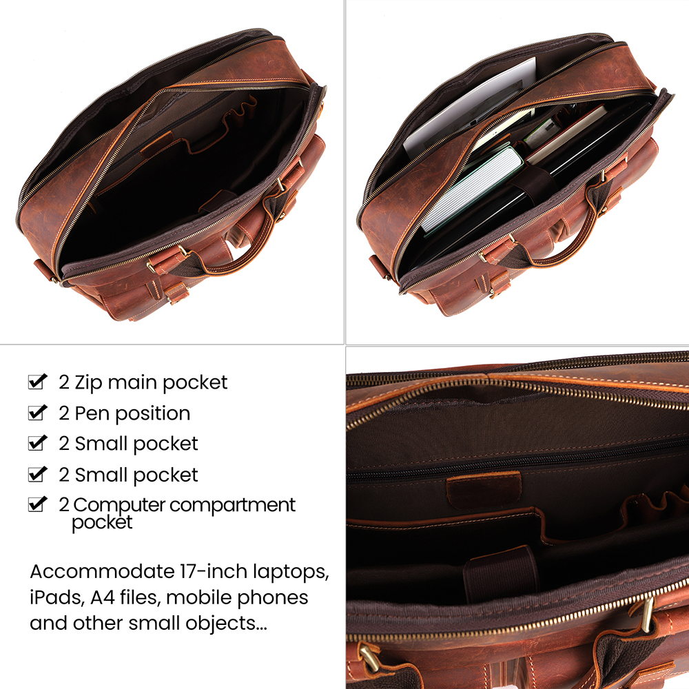 Top Quality Vintage Crazy Horse Leather Briefcase - Timeless Elegance and Robust Durability
