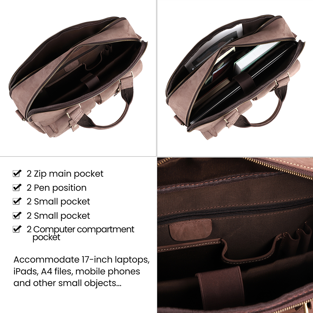 Top Quality Vintage Crazy Horse Leather Briefcase - Timeless Elegance and Robust Durability