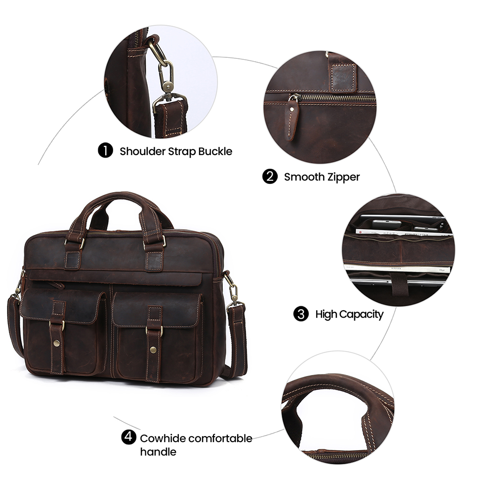 Top Quality Vintage Crazy Horse Leather Briefcase - Timeless Elegance and Robust Durability