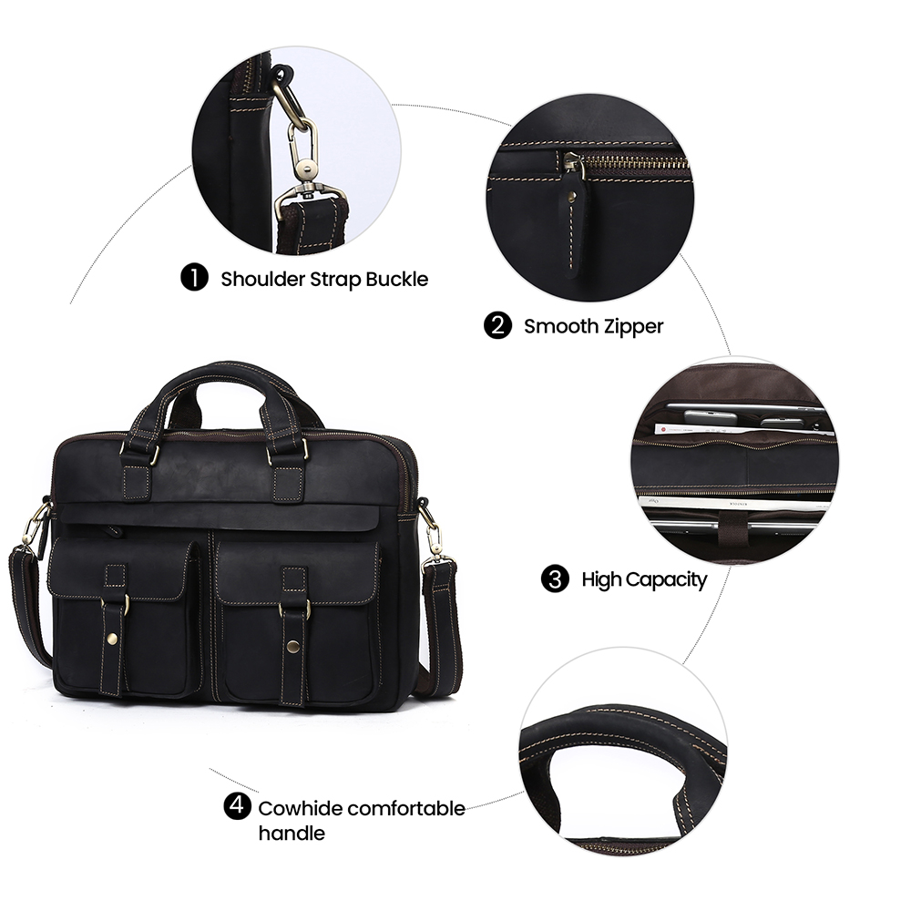Top Quality Vintage Crazy Horse Leather Briefcase - Timeless Elegance and Robust Durability