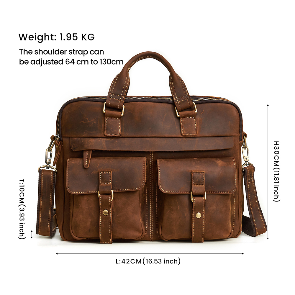 Top Quality Vintage Crazy Horse Leather Briefcase - Timeless Elegance and Robust Durability