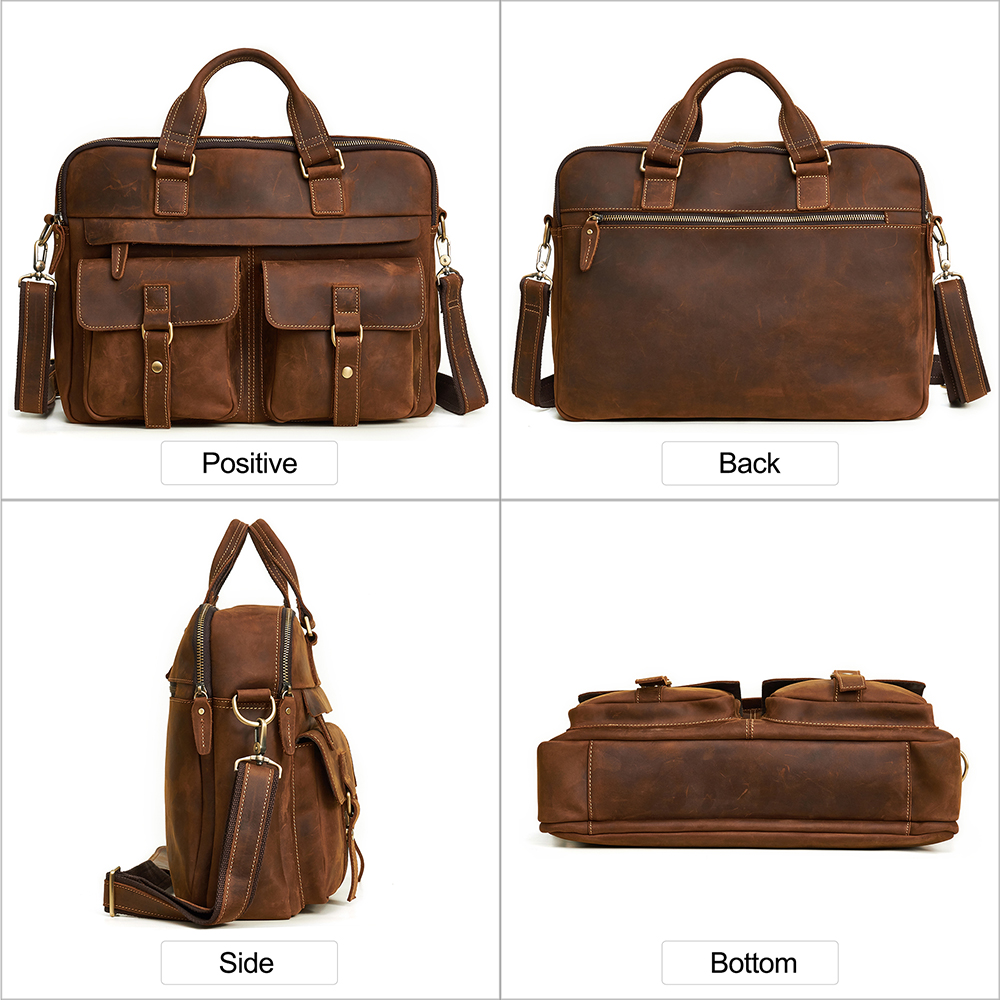 Top Quality Vintage Crazy Horse Leather Briefcase - Timeless Elegance and Robust Durability
