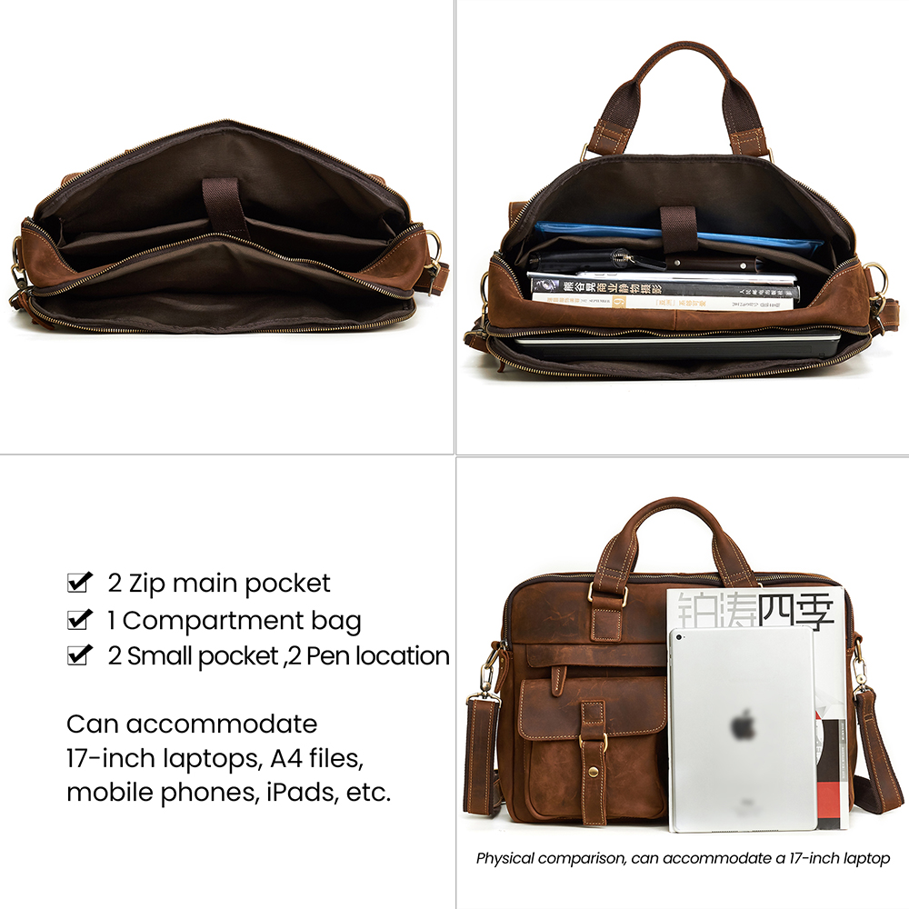 Top Quality Vintage Crazy Horse Leather Briefcase - Timeless Elegance and Robust Durability