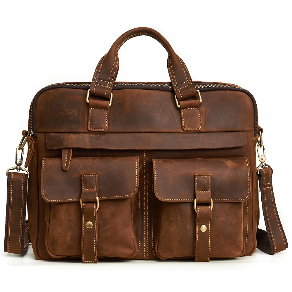 Top Quality Vintage Crazy Horse Leather Briefcase - Timeless Elegance and Robust Durability