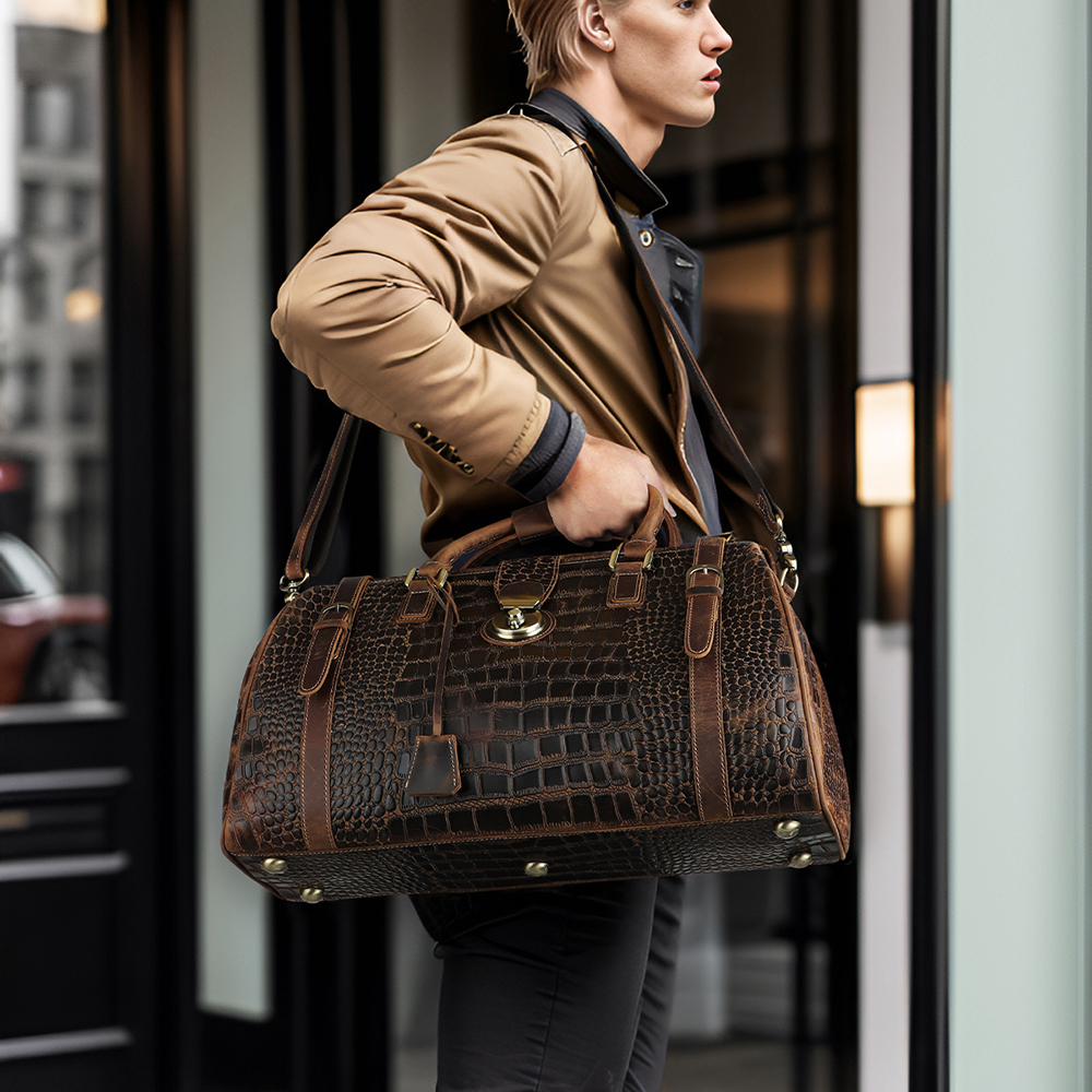 High-Quality Crocodile-Pattern Genuine Leather Travel Bag - Durability Meets Luxury