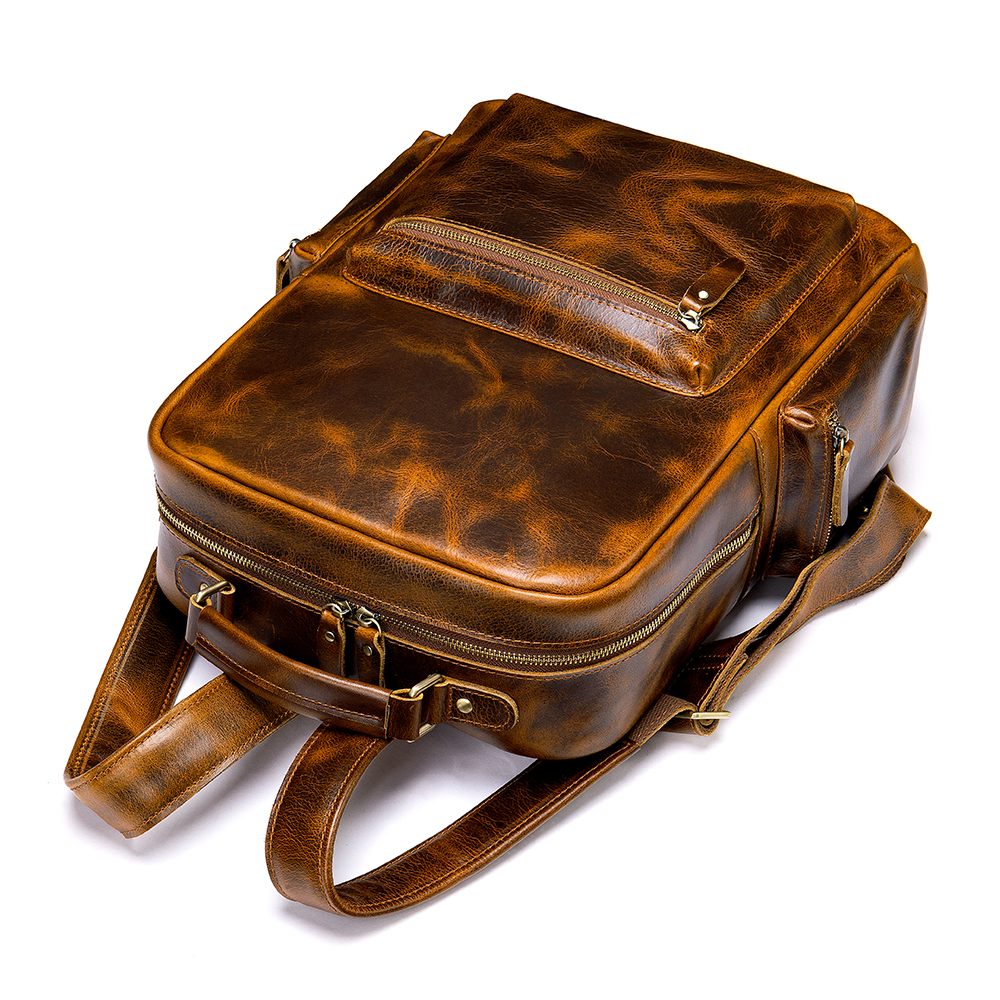 Durable Crazy Horse Leather Men’s Backpack - Classic Western Cowboy Style