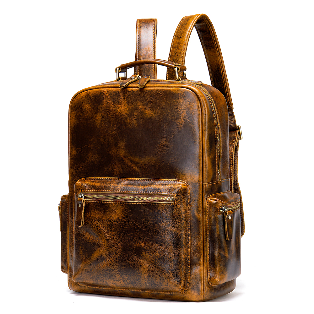 Durable Crazy Horse Leather Men’s Backpack - Classic Western Cowboy Style