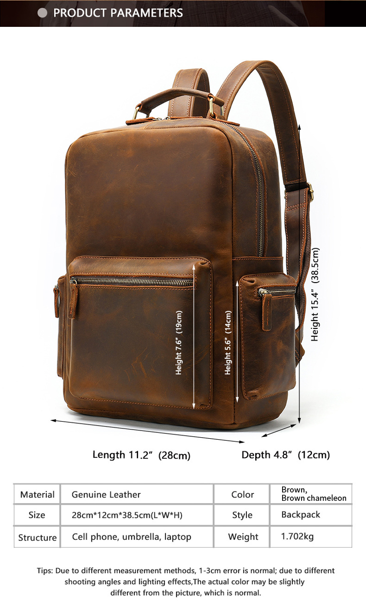 Durable Crazy Horse Leather Men’s Backpack - Classic Western Cowboy Style