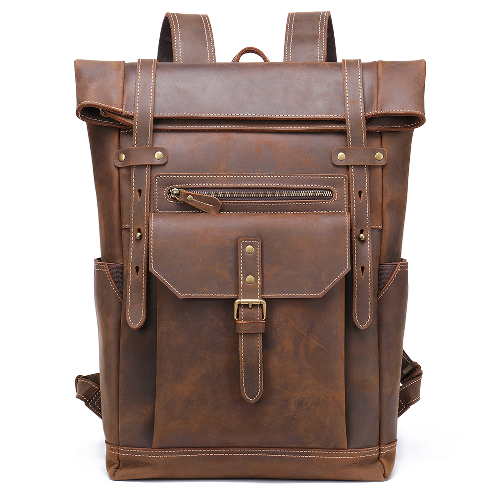Durable Crazy Horse Leather Men’s Backpack - Classic Western Cowboy Style