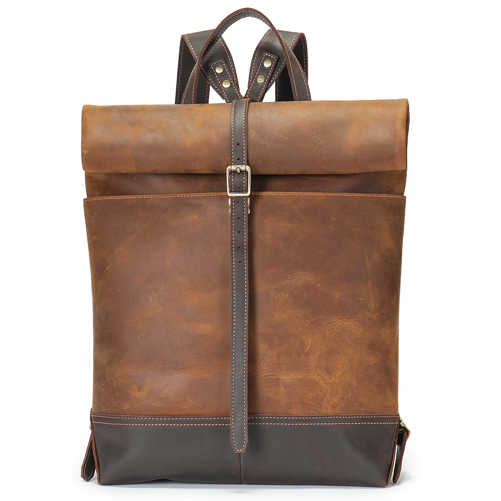 Durable Crazy Horse Leather Men’s Backpack - Classic Western Cowboy Style