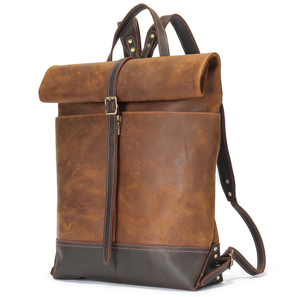 Durable Crazy Horse Leather Men’s Backpack - Classic Western Cowboy Style