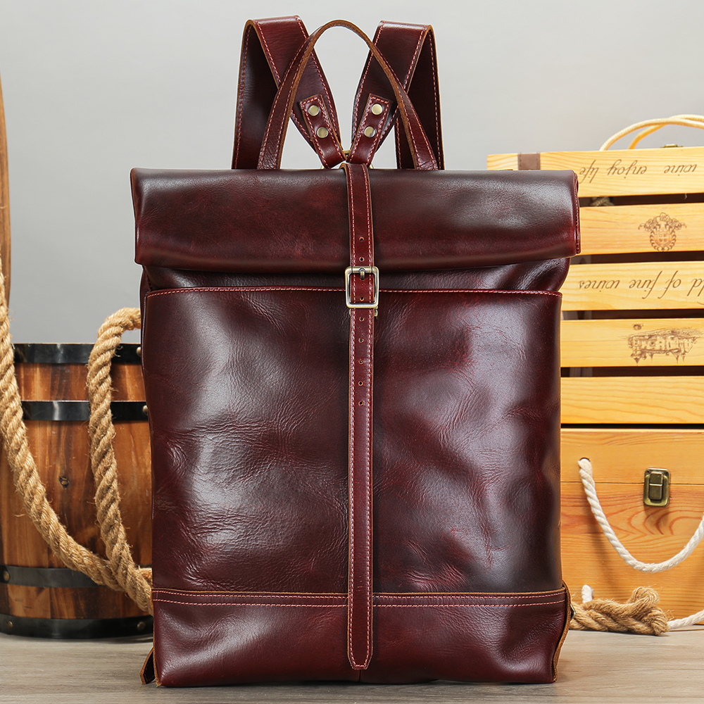 Durable Crazy Horse Leather Men’s Backpack - Classic Western Cowboy Style