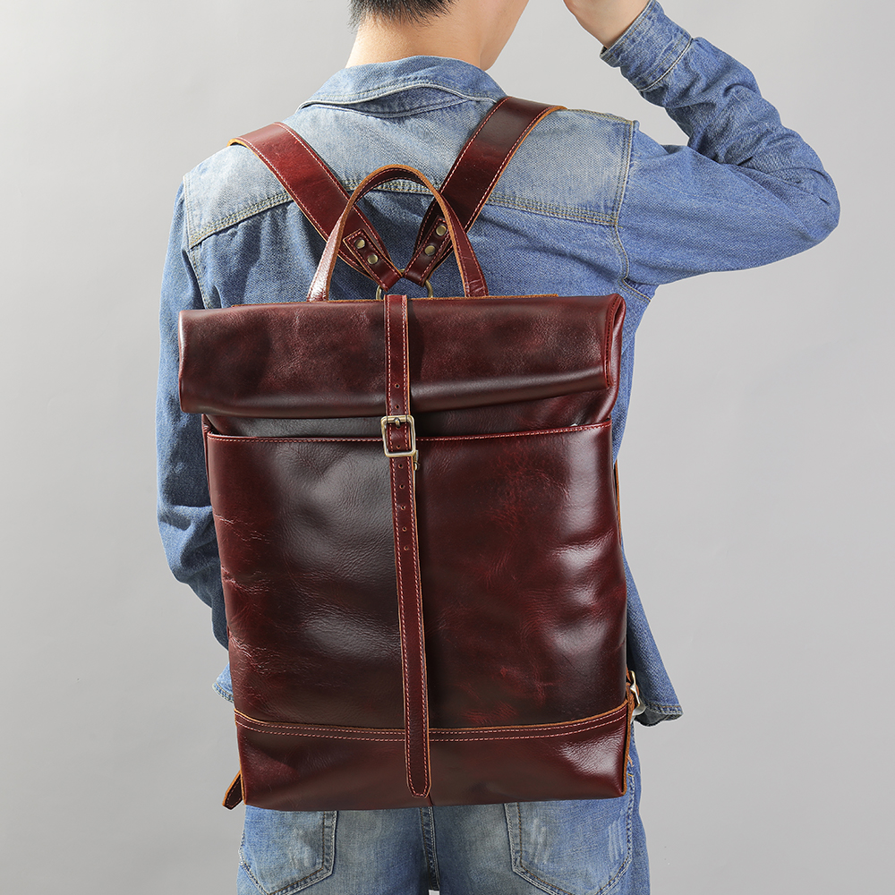 Durable Crazy Horse Leather Men’s Backpack - Classic Western Cowboy Style