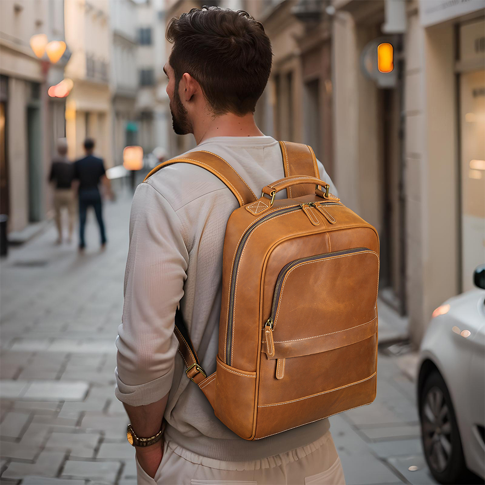 Durable Crazy Horse Leather Men’s Backpack - Classic Western Cowboy Style