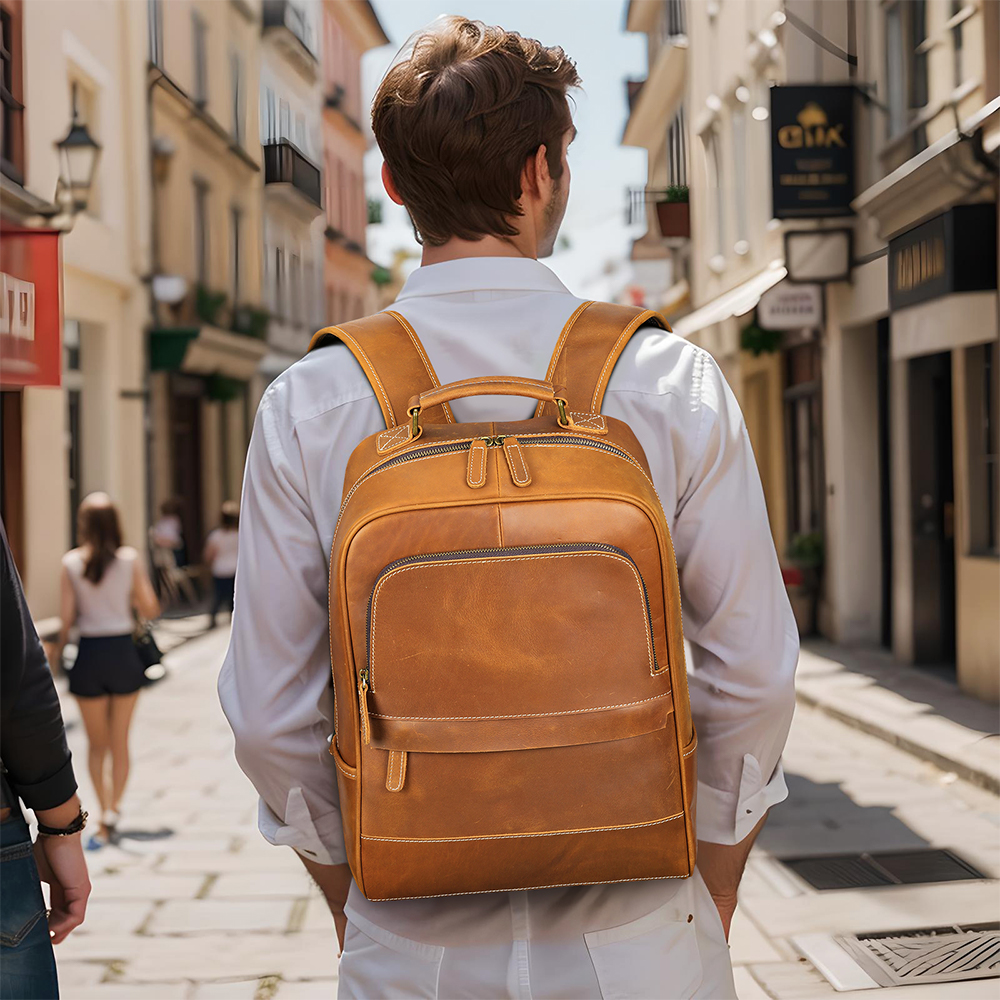 Durable Crazy Horse Leather Men’s Backpack - Classic Western Cowboy Style