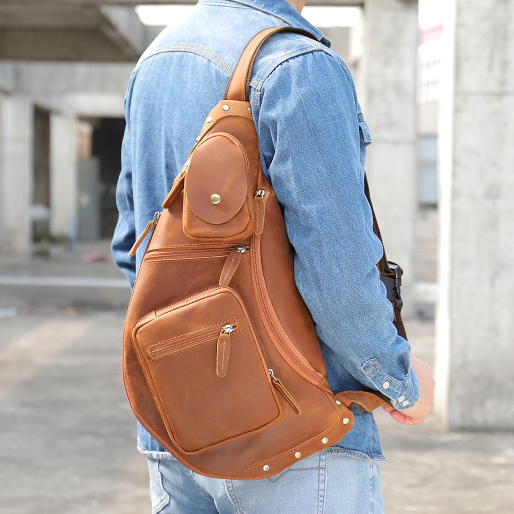 Premium Genuine Cowhide Leather Men's Chest Bag - Superior Quality and  Durable