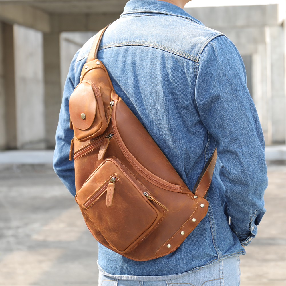 Premium Genuine Cowhide Leather Men's Chest Bag - Superior Quality and  Durable