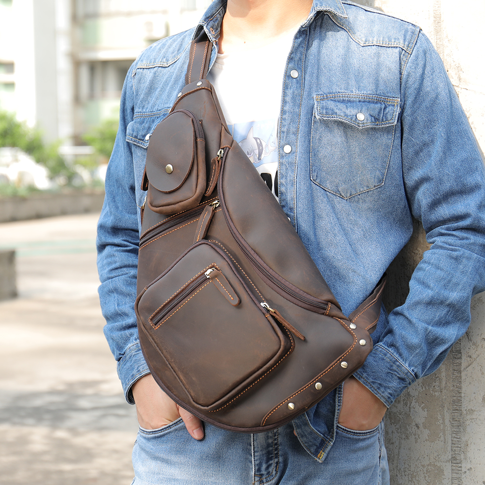 Premium Genuine Cowhide Leather Men's Chest Bag - Superior Quality and  Durable