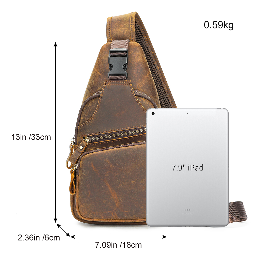 Premium Crazy Horse Leather Men's Chest Bag - Rugged Elegance