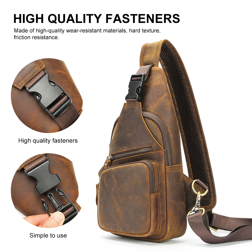 Premium Crazy Horse Leather Men's Chest Bag - Rugged Elegance