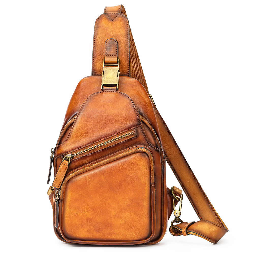 Premium Crazy Horse Leather Men's Chest Bag - Rugged Elegance