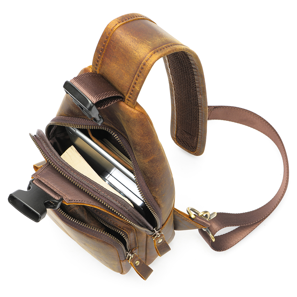 Premium Crazy Horse Leather Men's Chest Bag - Rugged Elegance