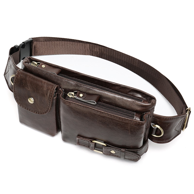 High-Quality Crazy Horse Leather Waist and Chest Bag - Durable and Practical with Multiple Pockets