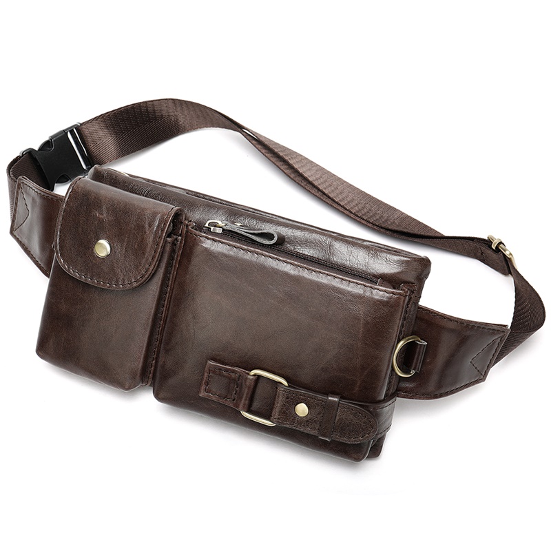 High-Quality Crazy Horse Leather Waist and Chest Bag - Durable and Practical with Multiple Pockets