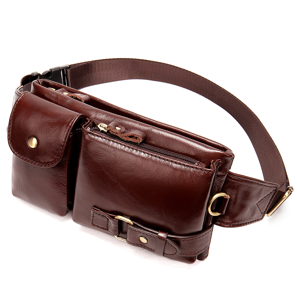 High-Quality Crazy Horse Leather Waist and Chest Bag - Durable and Practical with Multiple Pockets