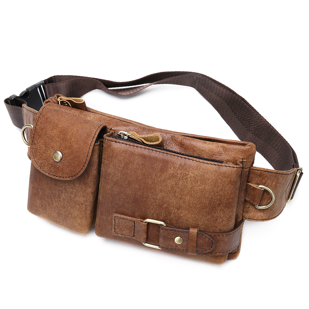 High-Quality Crazy Horse Leather Waist and Chest Bag - Durable and Practical with Multiple Pockets