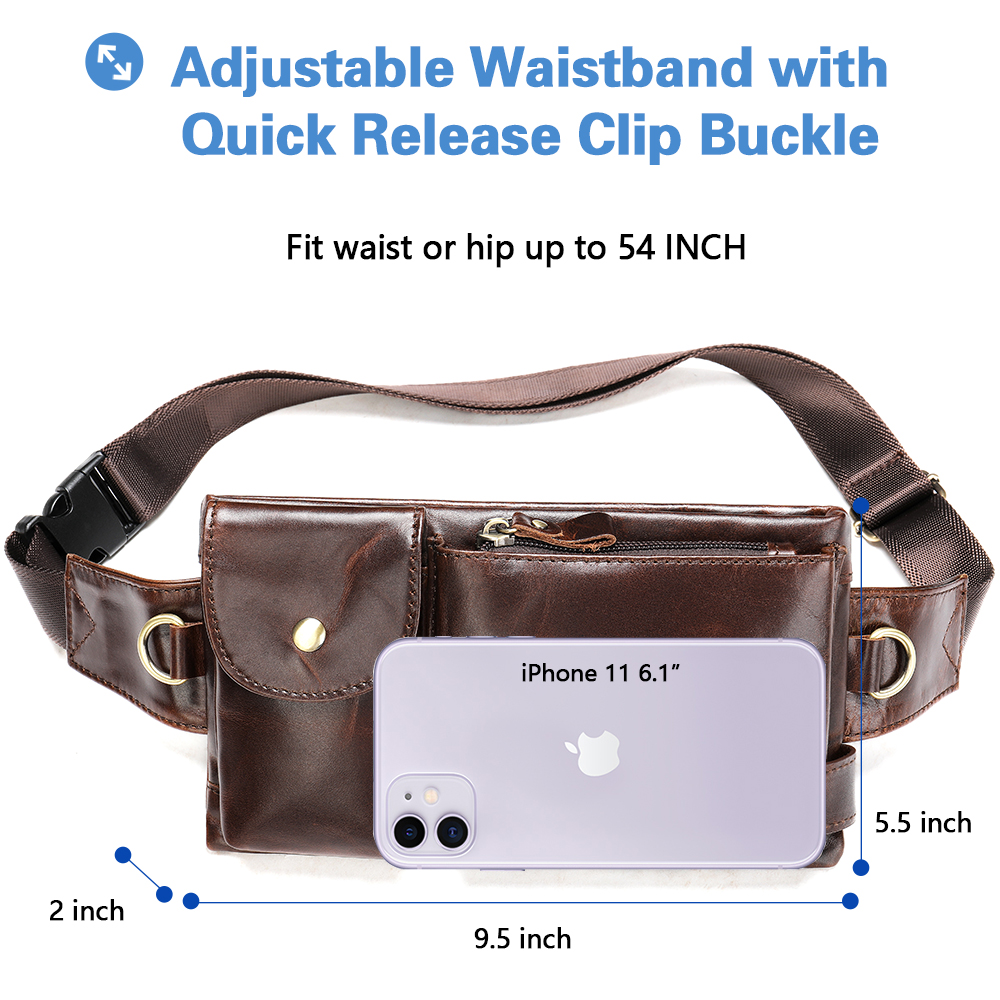 High-Quality Crazy Horse Leather Waist and Chest Bag - Durable and Practical with Multiple Pockets