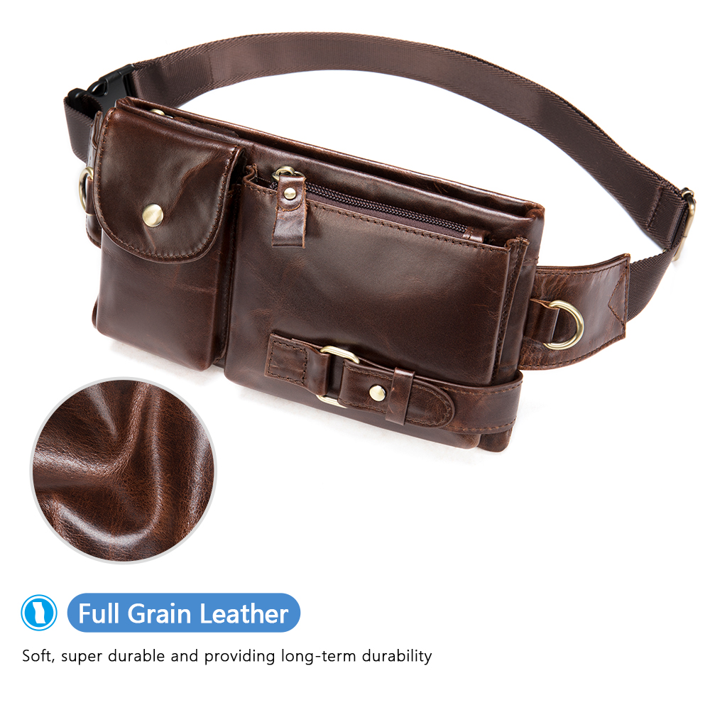 High-Quality Crazy Horse Leather Waist and Chest Bag - Durable and Practical with Multiple Pockets
