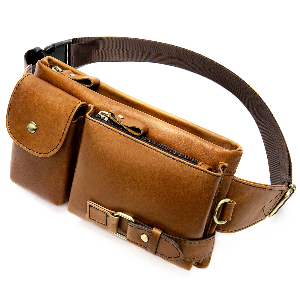 High-Quality Crazy Horse Leather Waist and Chest Bag - Durable and Practical with Multiple Pockets