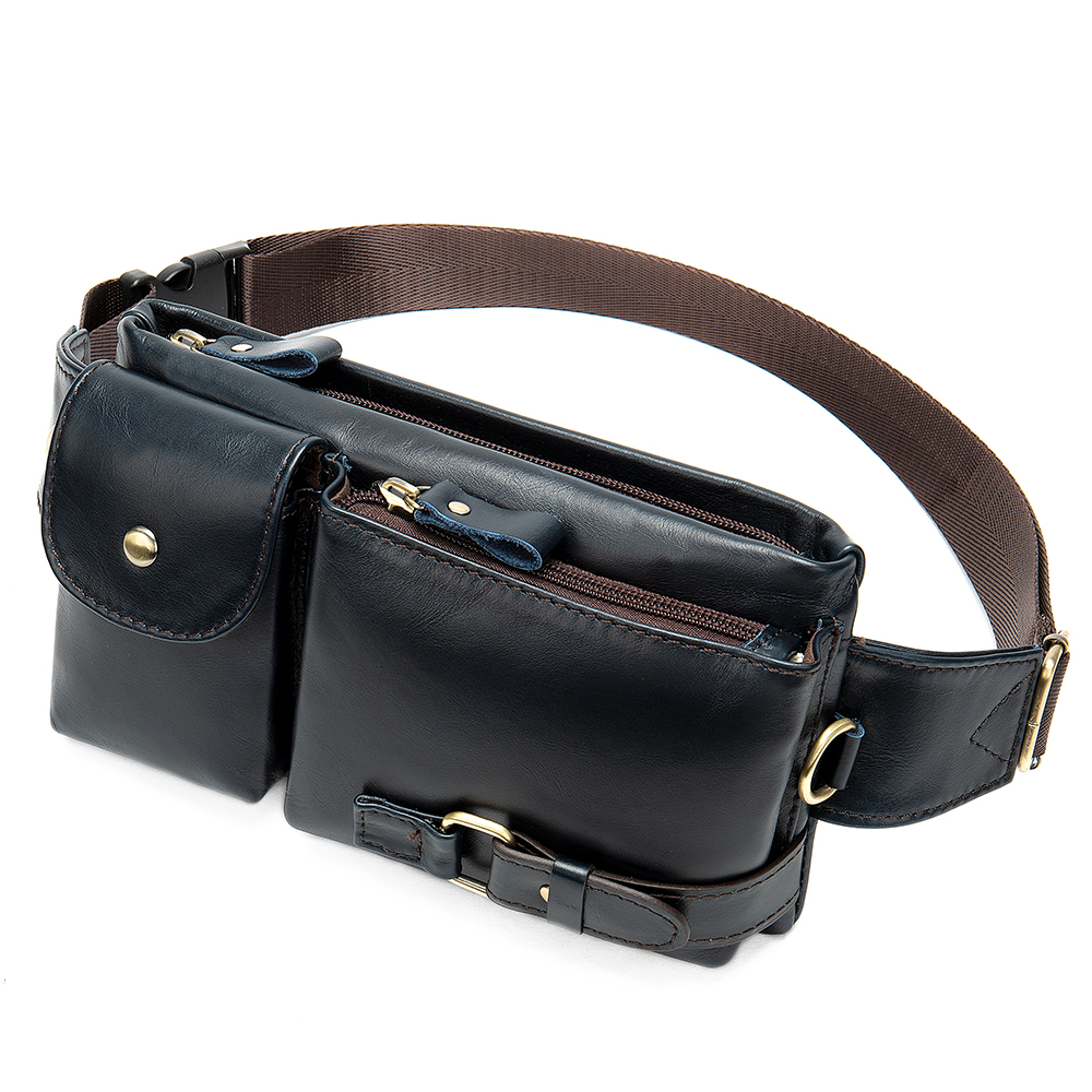 High-Quality Crazy Horse Leather Waist and Chest Bag - Durable and Practical with Multiple Pockets