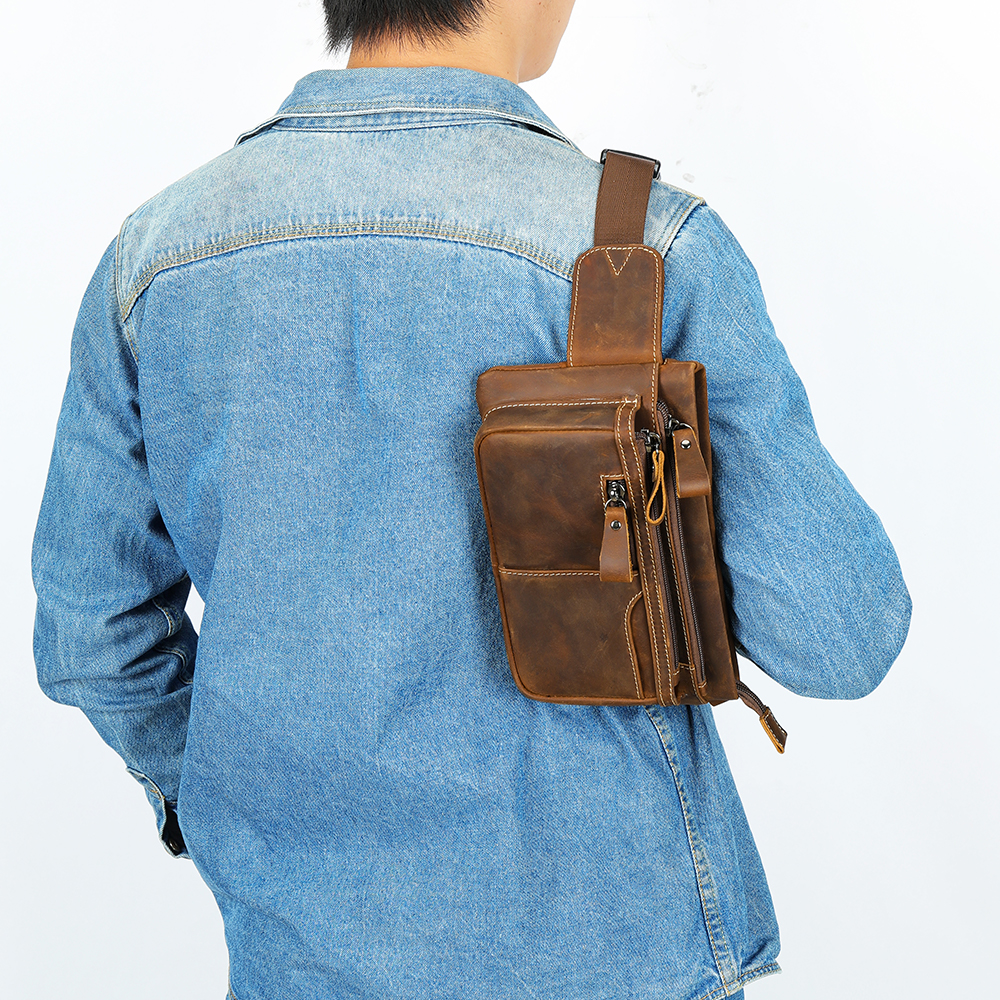 Innovative Crazy Horse Leather Belt and Chest Bag - Ultimate Durability and Functionality