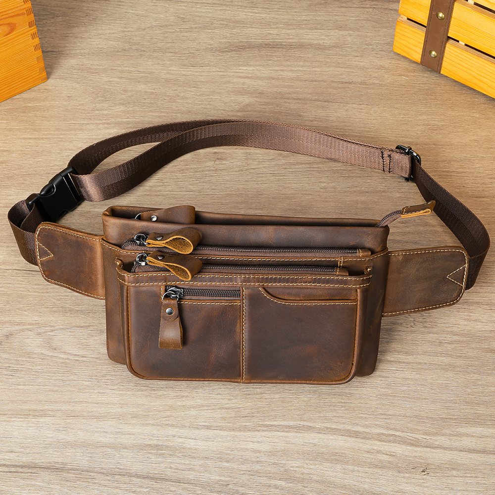 Innovative Crazy Horse Leather Belt and Chest Bag - Ultimate Durability and Functionality