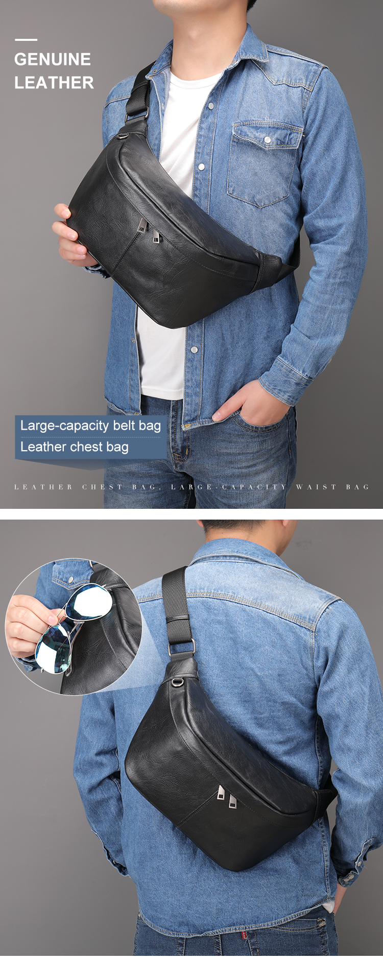 Innovative Crazy Horse Leather Belt and Chest Bag - Ultimate Durability and Functionality