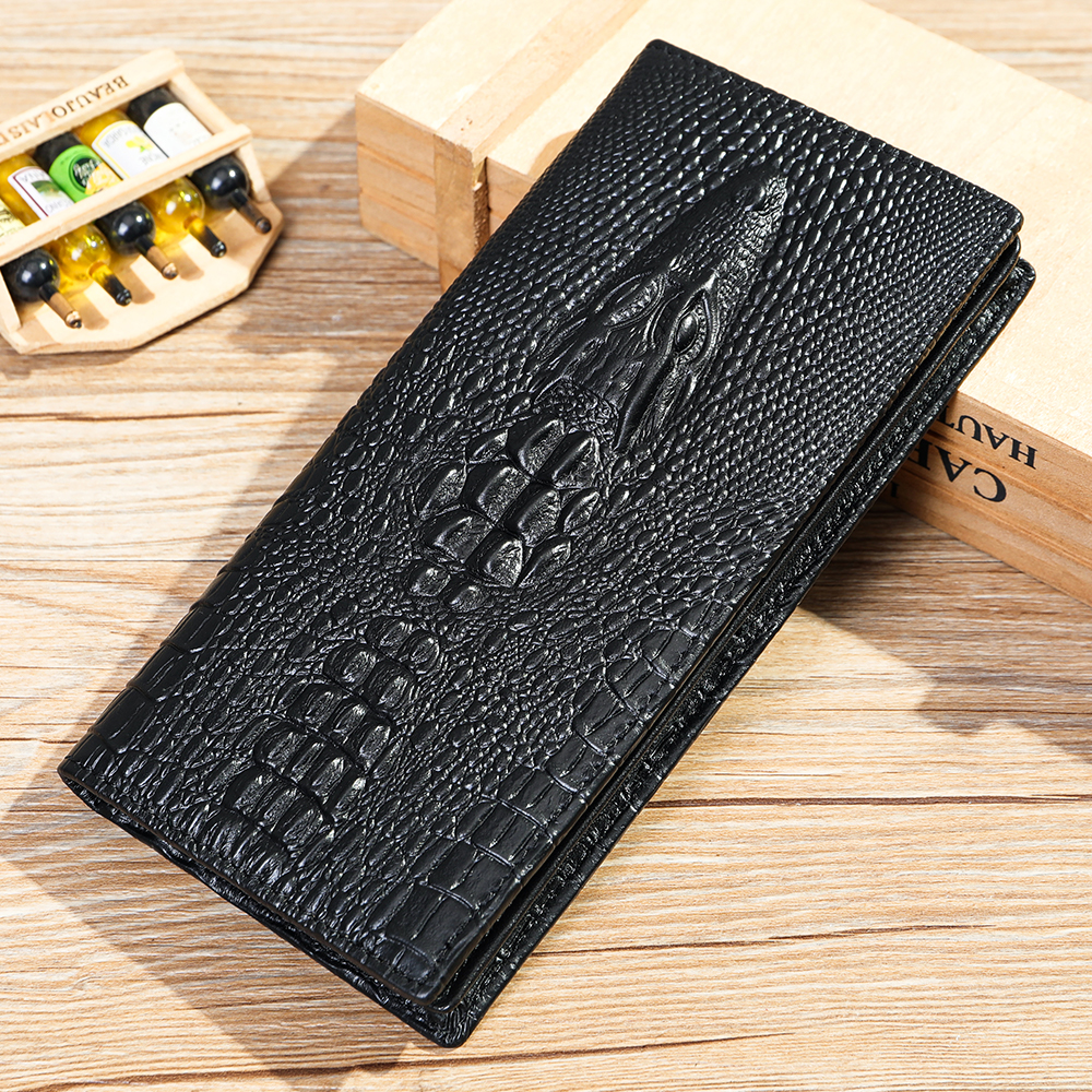 Top-Quality Crocodile Cowhide Leather Wallet - RFID Protection, Durability, and Functionality