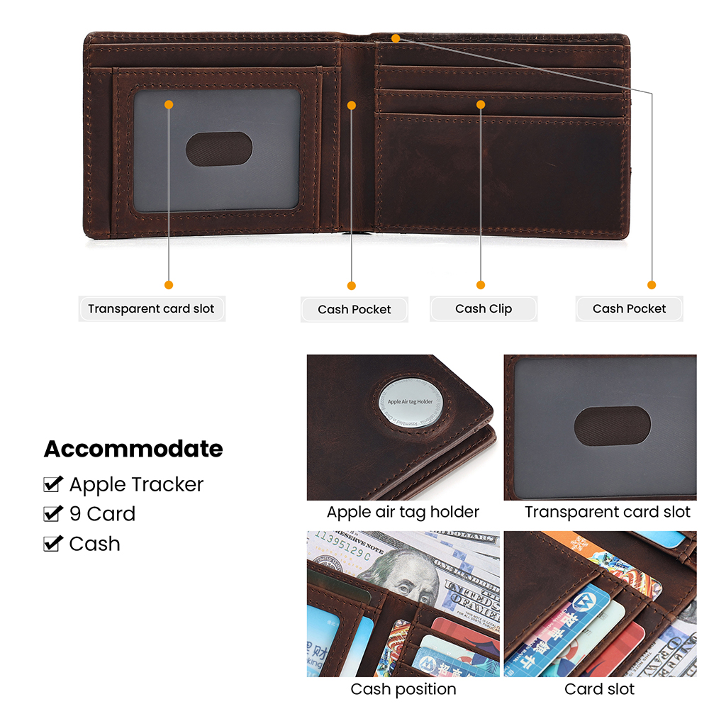 Large Capacity Vintage Slim Business Card Bag Holder RFID Leather Wallet Custom Logo Multifunctional Clip Luxury Money Small