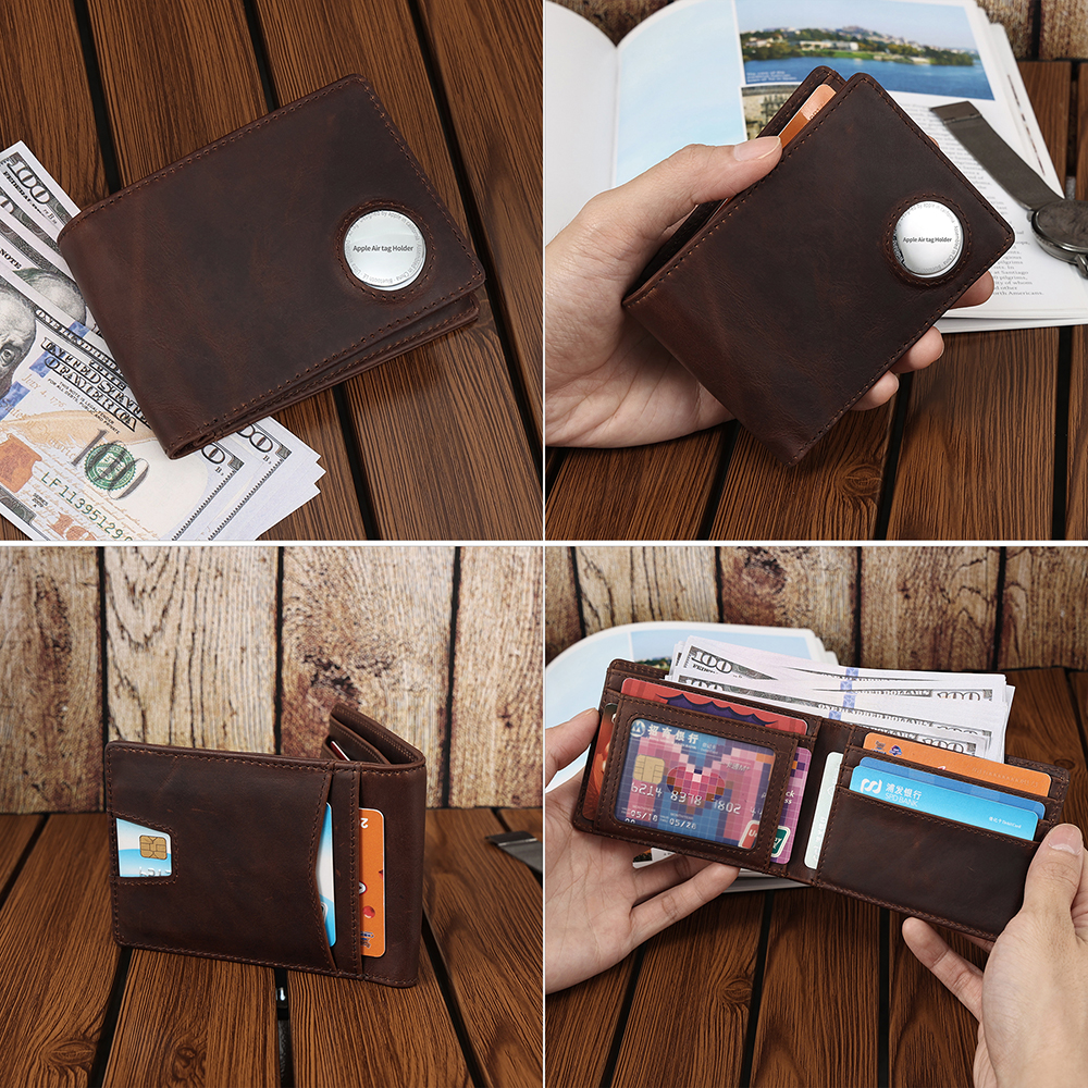 Large Capacity Vintage Slim Business Card Bag Holder RFID Leather Wallet Custom Logo Multifunctional Clip Luxury Money Small