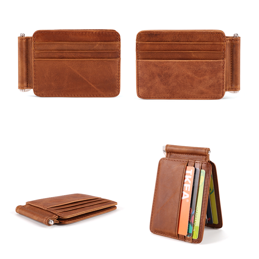 Large Capacity Vintage Slim Business Card Bag Holder RFID Leather Wallet Custom Logo Multifunctional Clip Luxury Money Small