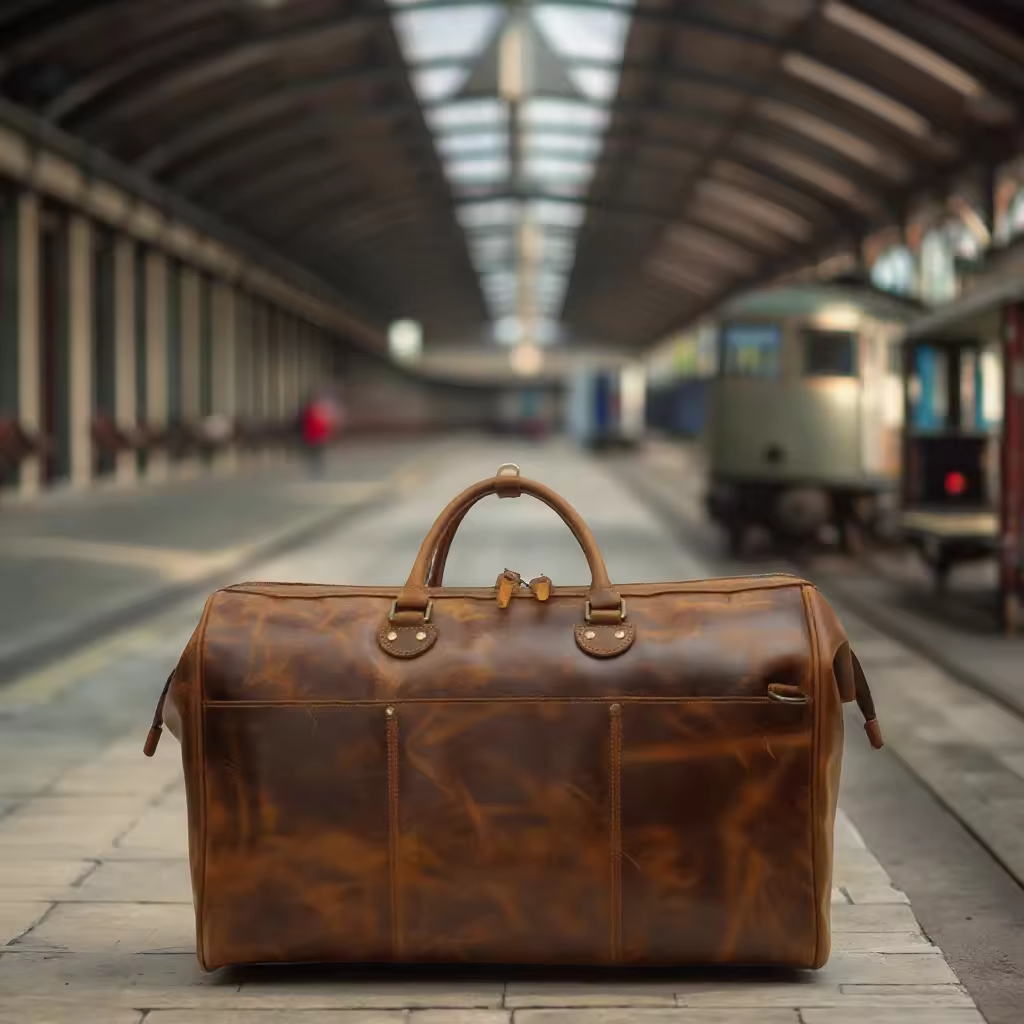 Vintage Leather Travel Duffel Bag