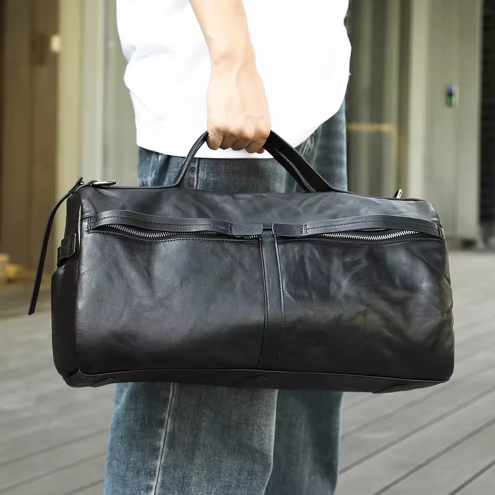 Brown Leather Travel Duffel Bag