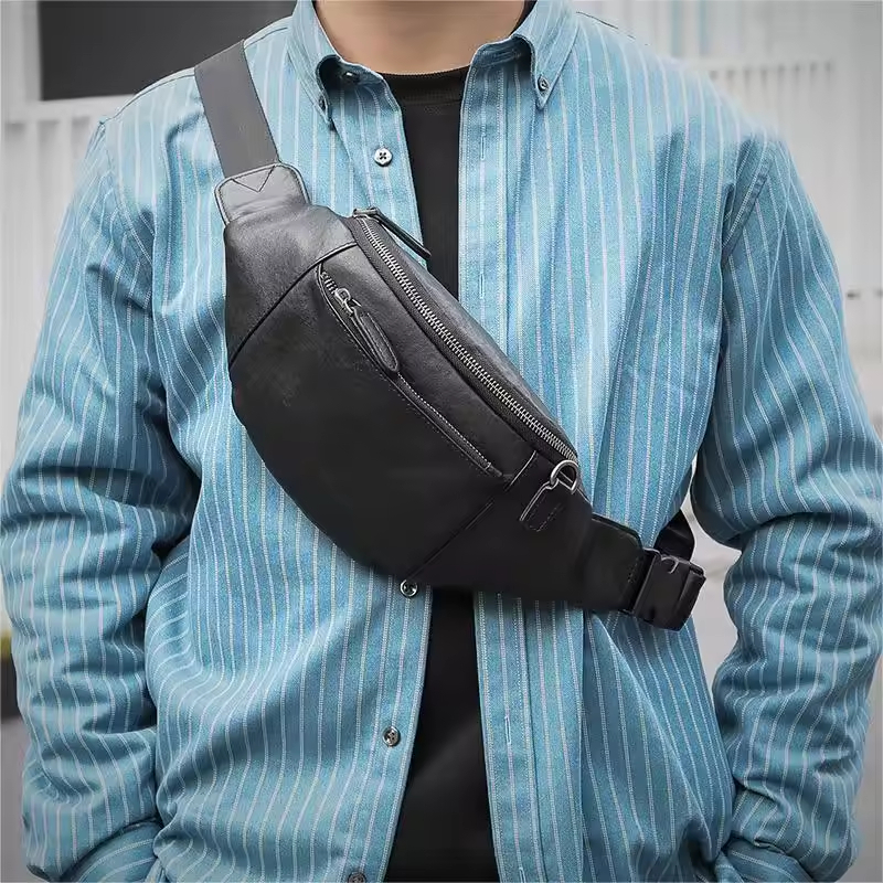 Black Leather Waist Bag