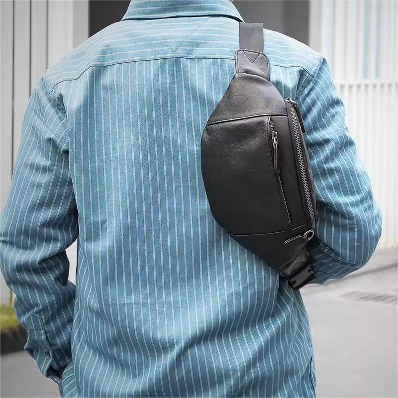 Black Leather Waist Bag