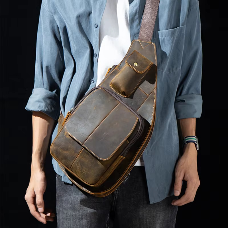 Vintage Leather Crossbody Sling Bag