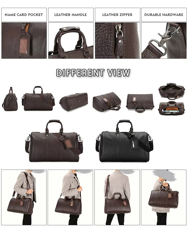Brown Leather Travel Duffle Bag