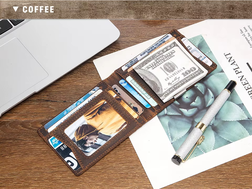 Men's Slim Brown Leather Wallet card holder